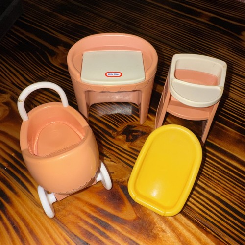 Little Tikes Dollhouse Nursery Furniture Baby Buggy Cradle CARRIER vanity LOT 4