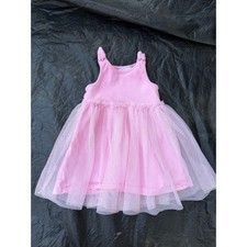 Zara Baby Girls Pink Ribbed Tulle Tutu Dress Knot Shoulder 12-18 Months 86cm