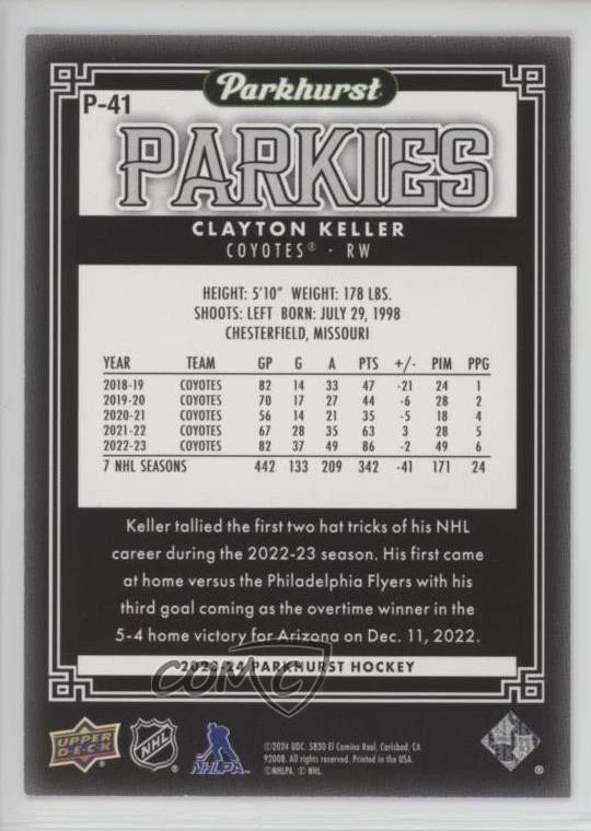 2023-24 Upper Deck Parkhurst Parkies Pink /50 Clayton Keller #P-41 - Image 2 of 2