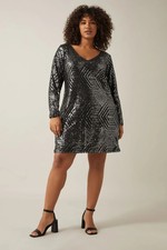 CITY CHIC EVANS Black & Grey Sequin Party Dress Plus Size 18 RRP £48