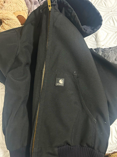 Carhartt Men’s L Regular Black Hooded Full Zip Nylon Jacket Logo Short
