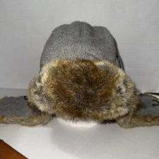 Barts Gray Tweed Kamikaze Bomber Trapper Winter Hat Soft Faux Fur Lined Cap EUC