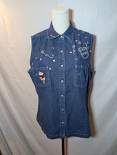 Vintage Disney Store Winnie The Pooh 100 Cotton Denim Vest with Embroidery
