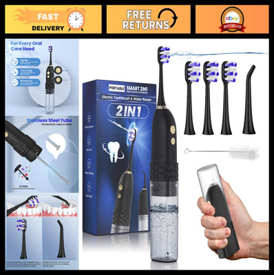2-in-1 Electric Toothbrush & Water Flosser Combo, Travel Teeth Cleaning Kit, Bla