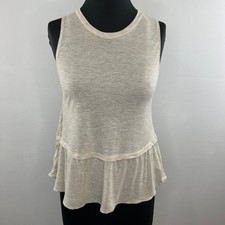 ARITZIA Wilfred Beige Heather Oatmeal Crew Neck Sleeveless Peplum Knit Top S