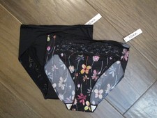 2-PACK SOMA VANISHING EDGE HIGH LEG PANTIES IN BLACK/FLOWERS W/LACE SIZE LARGE