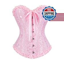 frawirshau Women's Overbust Costume Corset Renaissance Victorian Pink 2XL