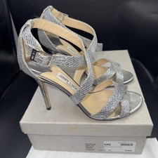 JIMMY CHOO Lottie Silver Glitter Strappy sandals Heels Shoes Size Uk 7 Eu 40