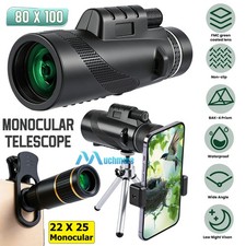 80x100 22x25 Day Night Vision HD Monocular Telescope BAK4 Lens Waterpoorf Tripod