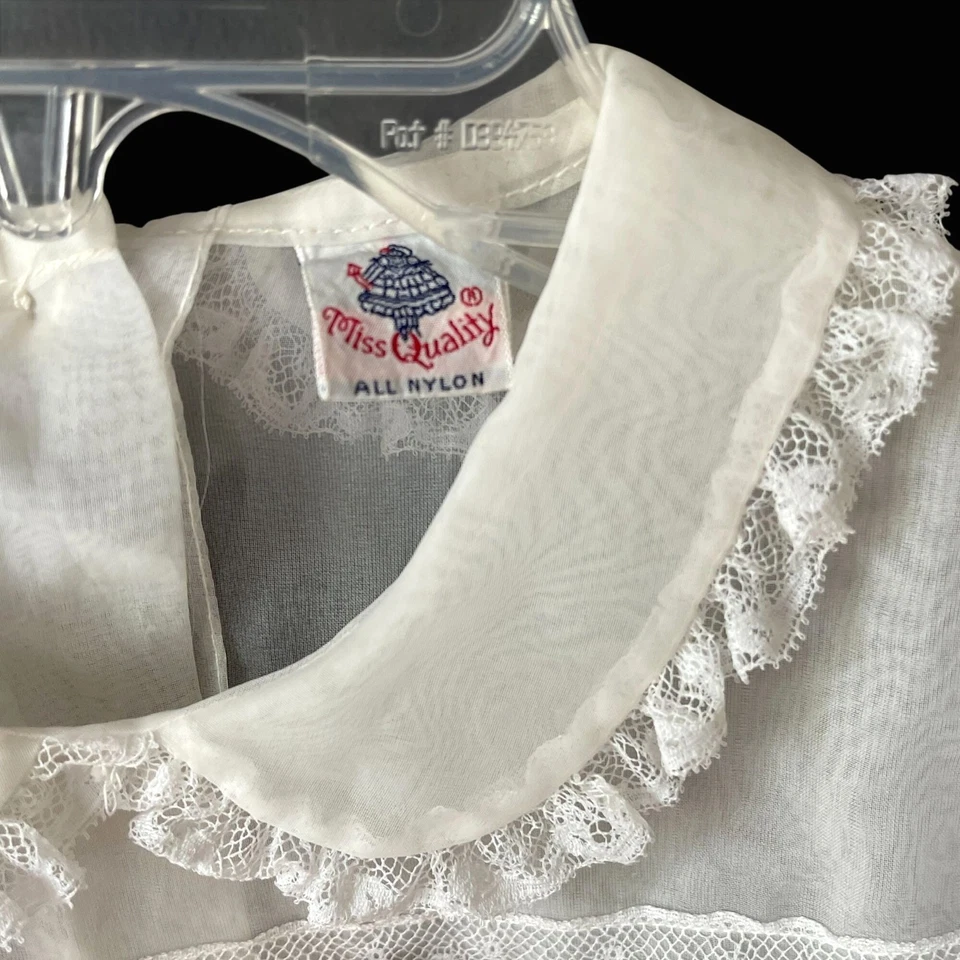 Vtg Miss Quality Girls White Dress Sheer Nylon Lace Peter Pan Puff Sleeves Small - Image 4 of 4