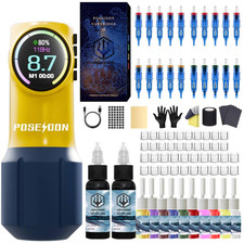 POSEIDON Tattoo Kit, Tattoo Pen Kit, Wireless Rotary Tattoo Gun Kit, LED Colo...