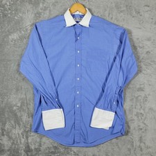 VTG Brooks Brothers Oxford Shirt 16.5 - 35 Blue Contrast Flip Cuff OCBD FLAW