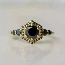 3.00CT Round Cut Lab Created Onyx Women's Engagement Ring 14K Yellow Gold Finish