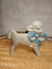 Vintage McCoy Pottery Ivory /Blue White Lamb/Sheep Planter 7.5" Tall x 8.5" Long