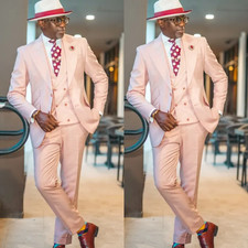 Tailored Men's Suit Pink Peak Lapel Wedding Tuxedo Jacket Evening Prom 3Pcs