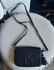 Lauren Ralph Lauren Black Pebbled Leather RLL Logo Tassel Crossbody Bag Small