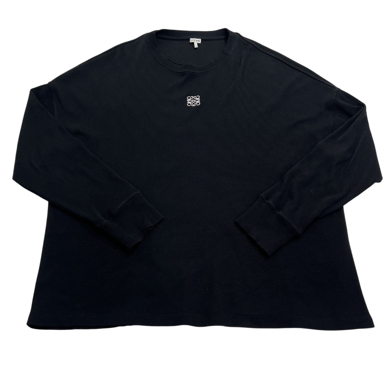 LOEWE Oversized Logo-Embroidered Ribbed Cotton T-Shirt in Black