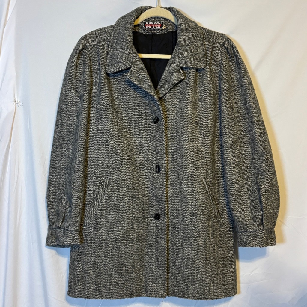 Vintage NYG New York Girl Herringbone Wool Blend Coat Size 14 Union USA Made