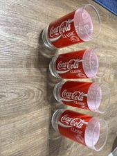 Vintage Coca Cola Classic Red Logo Drinking Glasses Set of 4 Red Label Tumblers