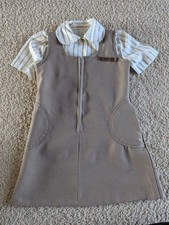 Vtg 70s Girl Scouts Brownie USA Dress  Blouse Uniform Sz 6 Brown Button Up EUC