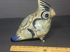Tonala Mexican Art Pottery Bird Canary Figure Handmade Signed - Vintage Art Deco