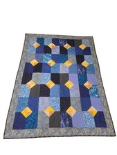 Handmade Patchwork Quilt - Blue Yellow Geometric Star/Diamond Pattern -69 52