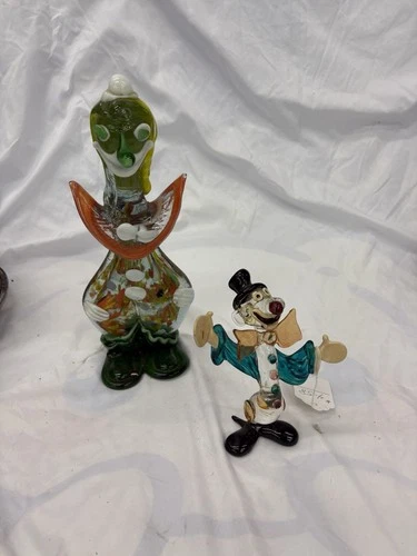Vintage Hand Blown Art Glass Clown Figurines Set of 2 Murano