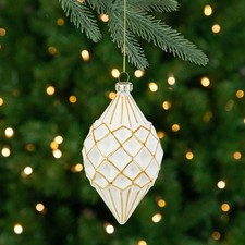 Northlight 5-Inch White Gold Glitter Geometric Glass Finial Christmas Ornament