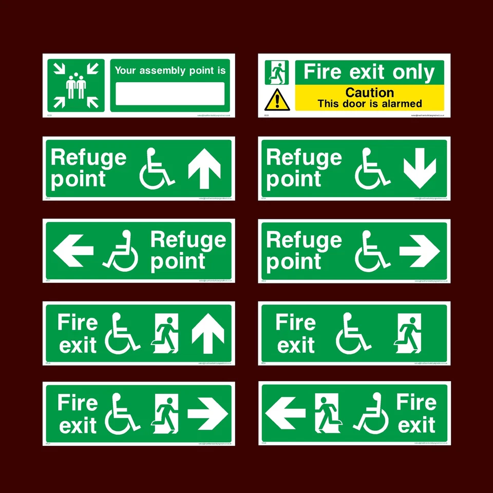 HEALTH&SAFETYDIRECT Fire Exit / Refuge Point / Assembly Point / Alarmed - Plastic Sign, Sticker