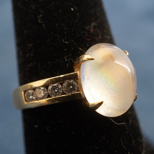 Lance Fischer 14k Yellow Gold Moonstone & Diamond Accent Ring - Free Shipping US - Afbeelding 4 van 8