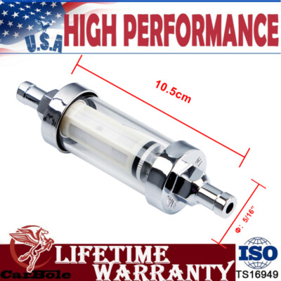 Fuel Filter Universal Inline Chrome 5/16 inch 9747 with Clear View Glass