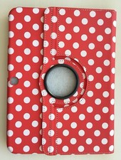 360 Rotating Leather Cover Case Stand Samsung Galaxy Tab 3 10.1" Red White dot