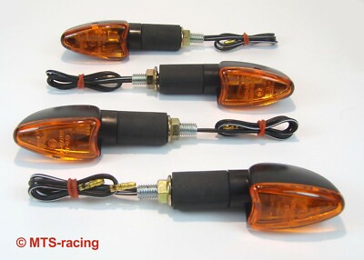 2 Paar Motorrad Miniblinker lang schwarz universal Halogen 12V 21W M8 E-geprüft 