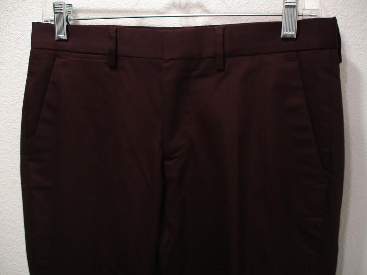 Express Slim Fit Burgundy Stretch Dress Suit Pants Flat