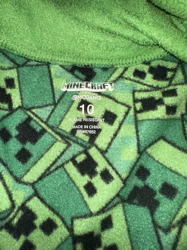 Minecraft Green Hoodie Footie Pajamas Sleeper Union Suit Boys L 10 Large Mojang - Picture 8 of 9