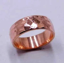 Solid Pure Copper Minimalist Healing Ring, Handmade, Unisex, Hammer Comfort Band