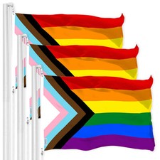 G128 3 Pack: LGBT Progress Rainbow Pride Flag 3x5 Ft LiteWeave Printed 150D Poly