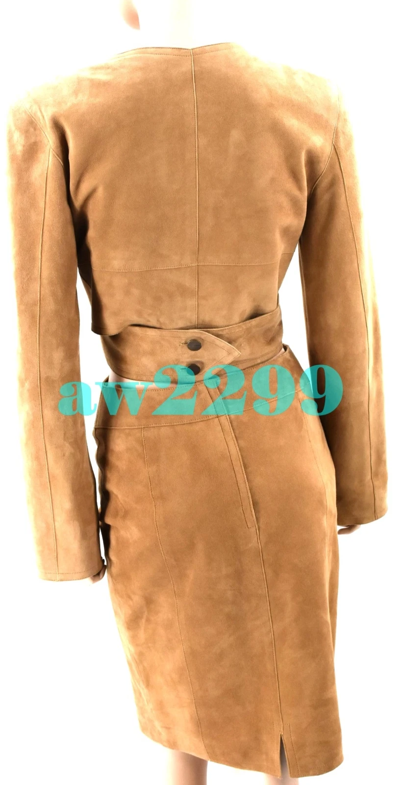 GIACCA CHANEL VINTAGE 99A GONNA & CROP WRAP PELLE SCAMOSCIATA BLAZER 38