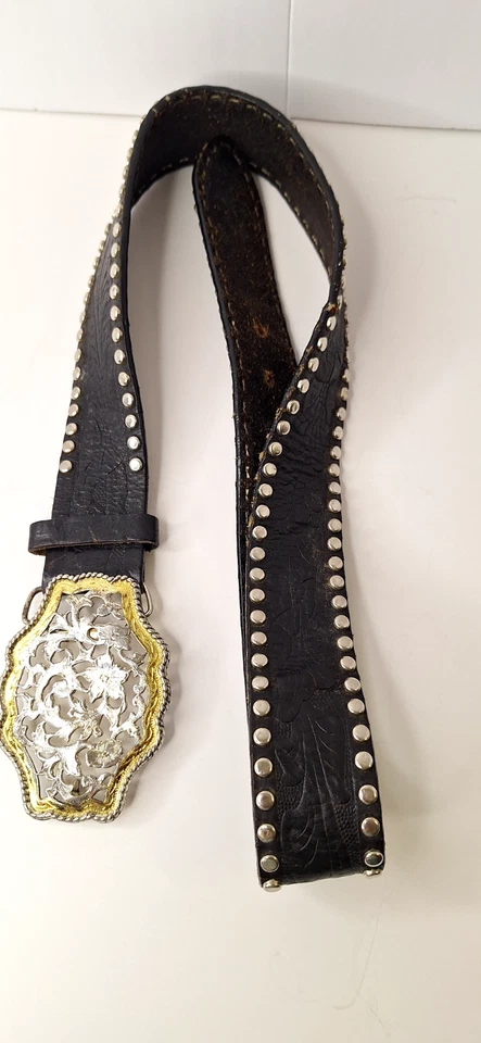 Cinturón Western De Colección EXPRESS Cuero Tachonado con Hebilla Talla L Grunge Vaquera Núcleo Foto 2 de 4