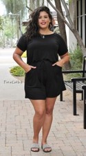 New PLUS SIZE Womens BUTTERY SOFT BLACK SHORT SLEEVE ROMPER POCKETS 1X 2X 3X