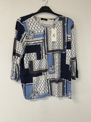  Bonita Blouse Womens XL Baroque Geometric 3/4 Sleeve Shirt Hawaiian Top  N206