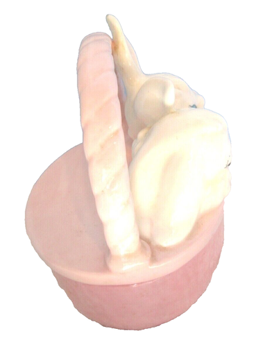 DE COLECCIÓN CONEJITOS BLANCOS DE PASCUA EN ROSA CESTA DE CERÁMICA SOPORTE DULCES DECORACIÓN - Imagen 2 de 7