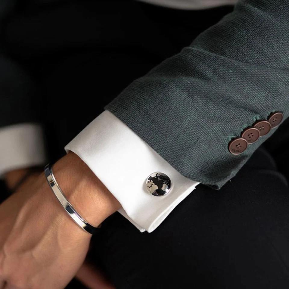 Brazalete brazalete sólido pesado de oro blanco amarillo rosa de 14K para hombre bordes de cuchillo de 6 mm de ancho Foto 2 de 4