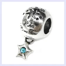 Sterling Silver Wishes Came True Blue CZ Star Bead for European Charm Bracelet