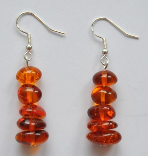 RUSSIAN SOVIET 925” SILVER BALTIC AMBER DROP HOOK EARRINGS 老琥珀   ANTIQUE JEWELRY - Picture 1 of 24