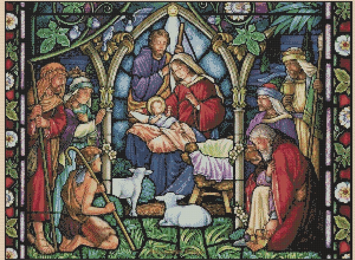 Christmas Nativity-Stained Glass Counted Cross Stitch CHART No. 4