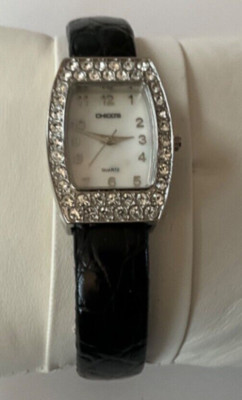Chicos Small Watch Rhinestone Embossed Lizard Skin Iridescent Pearl Face