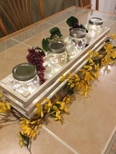 Table Centerpiece 4 Mason Jars With Lights White Farmhouse Decor Wooden