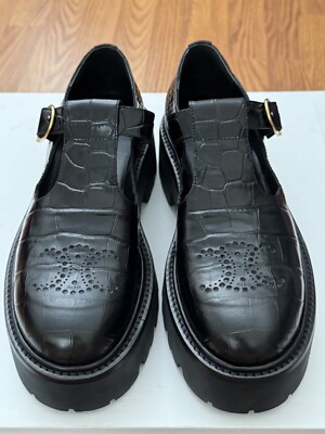 NEW Celine Womens EU 39.5 Triomphe Leather Black Oxford Mary Janes Platform