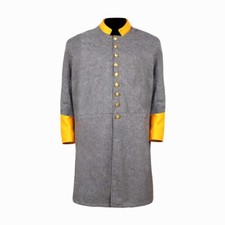 Military Gray Single Breast Plain Frock Coat with available Color of Cuff Collar